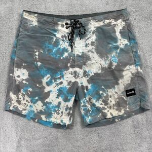Hurley Board Short Mens 28 Gray Blue White Tie Dye Pockets Swimwear Beach